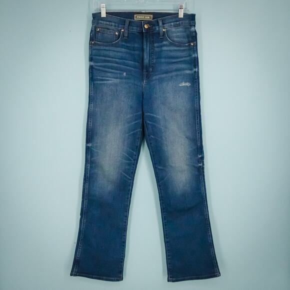 Point Sur Size 28T Tall Medium Wash Button Zip 11 Inch Kick Out Crop Flare Jeans - Picture 1 of 7